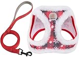 Hipubby Christmas Dog Harness and Leash Set, No Pull Soft Mesh Puppy Harness for Small Medium Dogs, Cats - Step in Reflective Vest Harness for Walking, Training - Plush Red, M