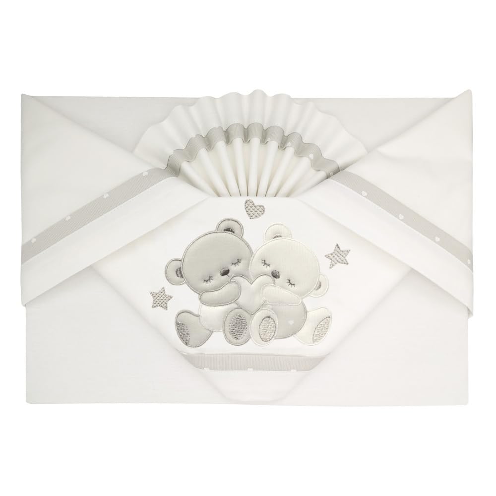 Set Corredo Letto Piumone Lenzuolo Federa Lettino Neonato Trapunta Culla Bambino Sfoderabile Anallergico Traspirante Antiacaro Antisoffoco Antiallergico (CARROZZINA, Serie “My Family” Tortora)