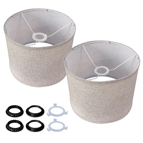Lot de 2 abat-jours en lin beige, diamètre 28 cm x hauteur 22,5 cm, abat-jours cylindriques en tissu, montage facile, abat-jours de rechange pour lampes de...
