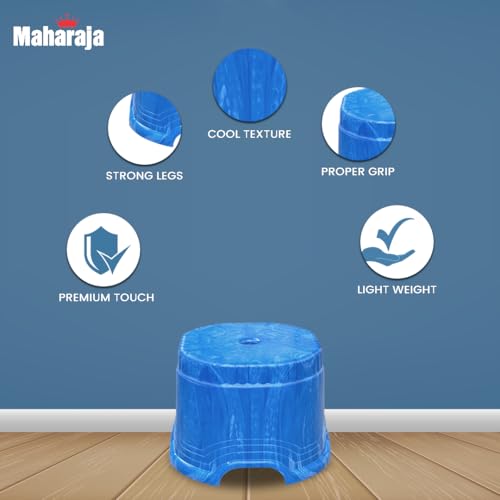Image of MAHARAJA Neo Plastic Sitting Stool for Indoor Or Outdoor | Kitchen & Living Room (Blue, Pack of 2 (10 inch))
