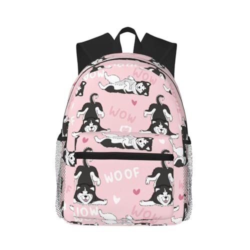 Cute Funny Husky Woof Travel Laptop Backpack For Men Women-Lightweight Carry On Backpack,Hiking Backpack, Water Resistant Beach Backpack With Laptop Compartment