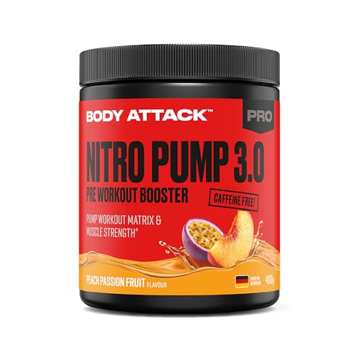 Body Attack Nitro Pump 3.0 Pre Workout Booster koffeinfrei 400g (Peach-Passion)
