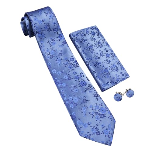 Image of Barry.Wang Men Tie Set Floral Paisley Silk Necktie Pocket Square Cufflinks Formal Wedding Party Business