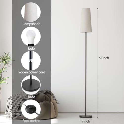 Modern Black Floor Lamp with LED Bulb for Home Decor.