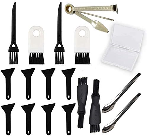 Black Kief Keef Scrapers, LoutLivs Brushes & Spoons Kit with 3 in 1 cleaning tool for Herb Grinder(8 Pcs Scrapers,8 Pcs 4 Types of Brushes,2 Spoons & A Storage Box)