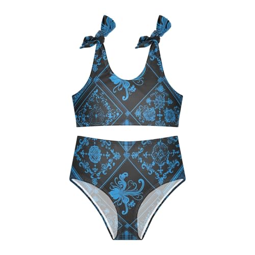 KLL Buffalo Plaid Blue Black Girls' Two Piece Bikini Sets Scoop Neck Swimming Bathing Suit Swimsuit3