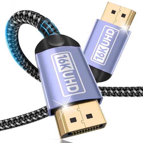 Zestiq 16K Cable Displayport 2.1 2M, 16K@60Hz,10K@60Hz,8K@120Hz, 4K@240Hz/165Hz/144Hz, 2K@360Hz/240Hz, DP cable soporta 80Gbps, HDR, DSC1.2a, FreeSync & G-Sync para Monitor, Gráfica, PC