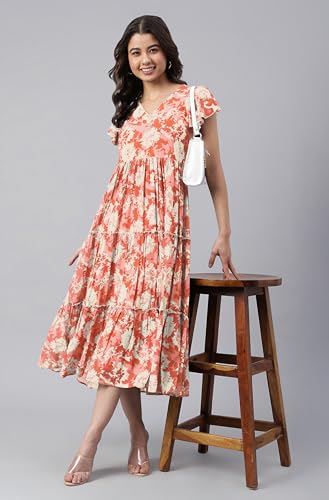 Image of Janasya Women's Georgette Printed Flared Western Dress