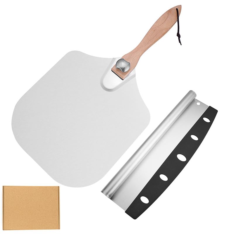 LDXDRU Pizza Peel Stainless Steel Pizza Peel with Removable Wooden Handle Pizza Pan 30.5 x 30.5 cm Pizza Spatula Slider for Pizza Stone Pizza Accessories