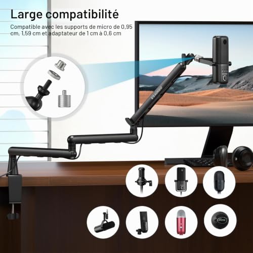 Aokeo AK-55i Bras de microphone réglable pour bureau - Convient pour Blue Yeti, Snowball iCE, HyperX QuadCast, SoloCast, Elgato Wave, etc – vue 5