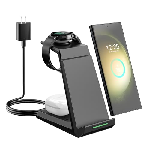 Wireless Charger for Samsung – NANAMI 3 in 1 Charging Station for Multiple Devices, Fast Charger Stand for Galaxy S25 S24 S23 Ultra S22 S21 Z Flip Fold 4,Galaxy Watch 6/5/5 Pro/4/3, Galaxy Buds 2 Pro