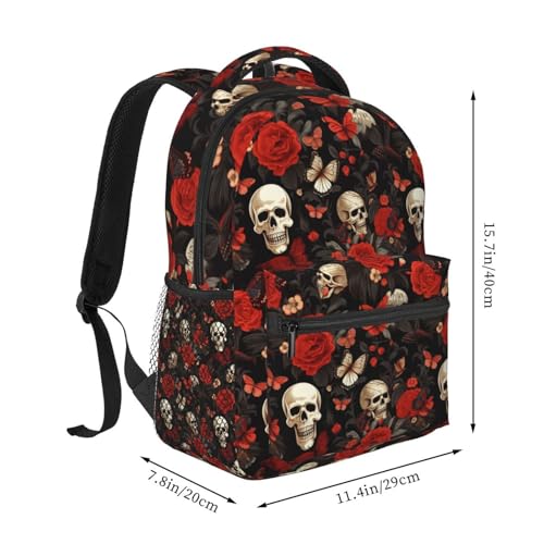 Gothic Rose Sugar Skull Lightweight Backpack Travel Casual Bags for Women or Men 15.7 Inches2