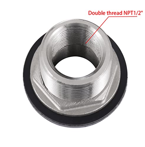 Happyreise Stainless Steel Garden Hose Bulkhead Fitting,Double 1/2" Female Npt 3/4" Male Ght Garden Hose Threaded,Stainless Steel Water Tank Connector 2 Pack #TOP2