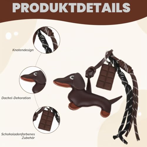 ZhongShuang Taschenanhänger,Bag Charms,Dackel Schlüsselanhänger,Einschließlich Welpe Und Schokoladen-Hanfseil,Kann Als Schlüsselanhänger Verwendet Werden,Ein Geschenk Für Freunde