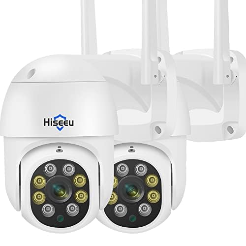 Hiseeu 2Pack 2K Wireless Security Camera Outdoor Pan Tilt Digital Zoom Camera with Floodlight,Motion Tracking,3MP with 2.4G WiFi connectivity,Light Alarm,Color Night Vision, works with Wireless System