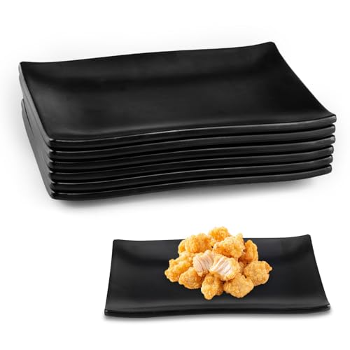 imposyu 6 Pezzi Piatti Neri Rettangolari Patti da Portata Piccoli 22,7x15,5x2,2cm Vassoio per Antipasti Rettangolari Piatto per Sushi, Piatti, Dessert