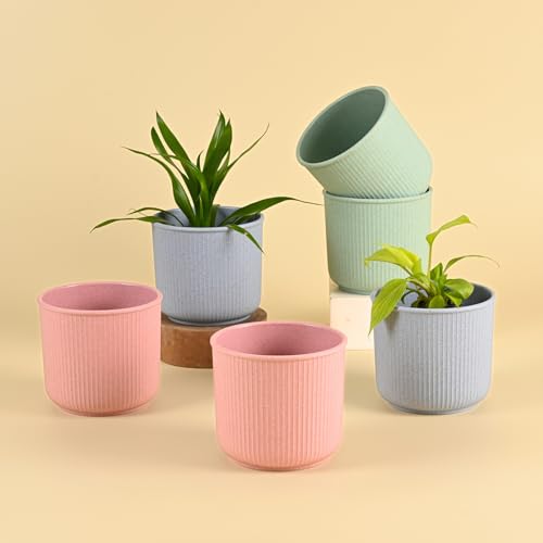 Image of Eha Earth Friendly Statement Pot 4 Inch Pots and Planters Set of 6 |Table Top Planters| Bamboo Based, UV Protected | Planter for Indoor & Balcony Window Flower Pots | Multicolor