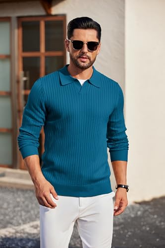 COOFANDY Mens Knit Polos Long Sleeve Casual Sweater Polos V Neck Collared Sweater Golf Polo Sweaters and Pullovers4
