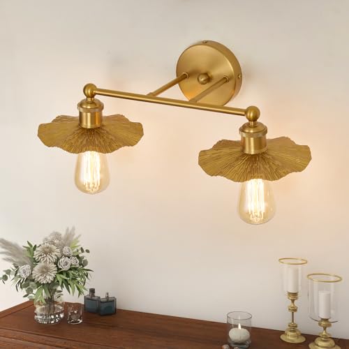 Image of ZGLAOJT 2 Light Vintage Vanity Light Gold Bathroom Light Fixtures Over Mirror.