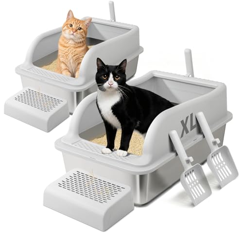 Arenero para gato XL acero inoxidable con tapa y accesorios 2 unidades miniatura 1
