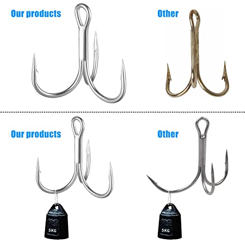 Image of Treble Fishing Hook Strong Round Bend Treble Hooks 100PCS-200PCS Wide Gap High Carbon Steel Hooks for Lures Baits Size 4#-14#