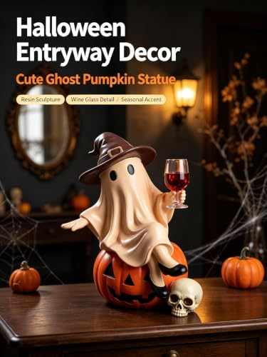 ChayWillow Halloween Ghost Sitting on Pumpkin Figurine with LED - image 8