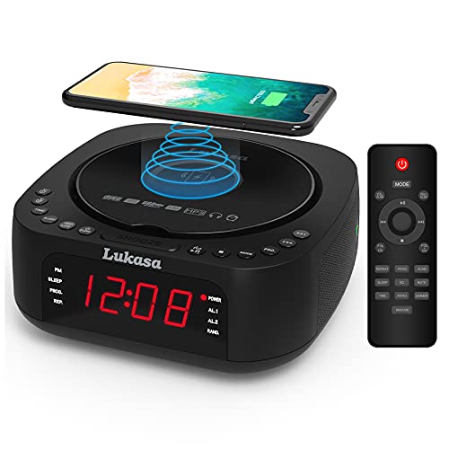 Lukasa CD Player Tabletop Bluetooth Boombox, Qi Wireless Charger,Dual Alarm Clock, Home Digital Top-Loading MP3/USB Music Disc Players FM Radio Snooze & Sleep Timer LCD Display (Black) Lukasa CD Player Tabletop Bluetooth Boombox, Qi Wireless Charger,Dual Alarm Clock, Home Digital Top-Loading MP3/USB Music Disc Players FM Radio Snooze & Sleep Timer LCD Display (Black)