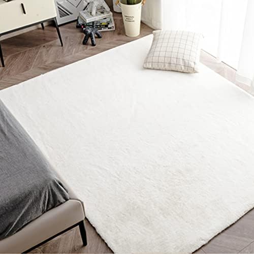 Ghouse Ultra Soft Faux Rabbit Fur Rug 8x10, Machine Washable Area Rugs for Bedroom Fluffy Rugs for Living Room, no-Shedding Carpet Sheepskin Rug White