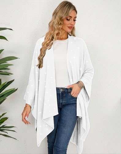 Image of Womens Rhinestones Open Front Poncho Shawl Wrap Cape Ruana Travel Blanket Cardigan