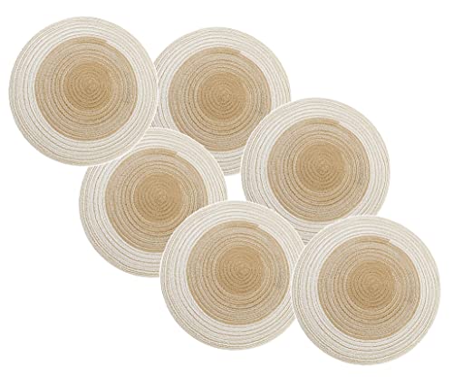 Image of Jute Placemats Set of 6 Heat Resistant Round Place Mats Natural Jute Woven Braided Table Mats Thick Farmhouse Placemats Trivet Round Braided Placemats for Dining Table(Gold, Set of 6)