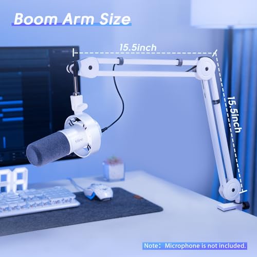 Image of FIFINE BM63 Microphone Boom Arm Stand, Metal Heavy Duty Mic Stand, Scissor Suspension Adjustable Boom Arm for Podcast Recording Streaming Gaming, with Desk Clamp, 5 /8 inch Screw, Cable Ties|White