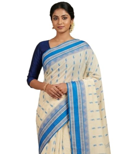 Image of eC ESHA'S COLLECTION Women's Traditional Pure Cotton Katki Tant Saree Without Blouse Piece