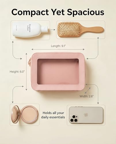 Image of Clear Makeup Bags, TSA Approved Toiletry Bag with Zipper, Clear Makeup Organizer Fit Carry-on Travel Essentials,Clear Cosmetic Bags for Women Men (C-Pink)