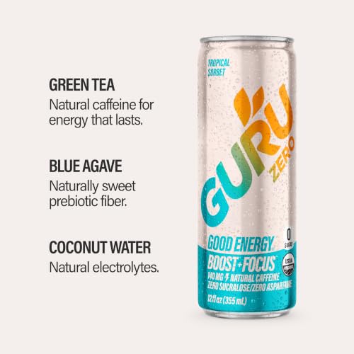Image of GURU Zero Sugar Energy Drink, Tropical Sorbet, 12 Fl Oz, 24 Pack