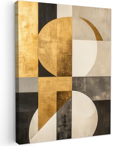 MuchoWow© Impression sur Toile Photo Peinture 50x70 cm Tableau Decoration Murale Chambre Salon Maison Deco Cuisine Abstrait - Or - Gris - Formes -...