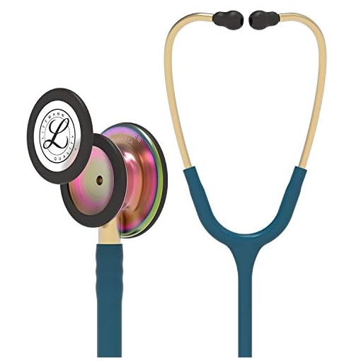 3M Littmann Classic III Monitoring Stethoscope, Rainbow-Finish, Caribbean Blue Tube, 27 inch, 5807