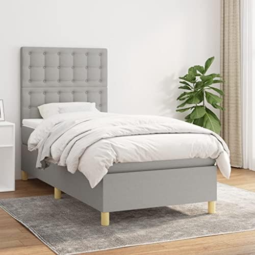 CUMYZO Box Spring Bed with Mattress and headboard,Fabric Bed in a Box Upholstered Platform Bed Frame/Mattress Foundation/Wood Slat Support,Twin XL,Light Gray