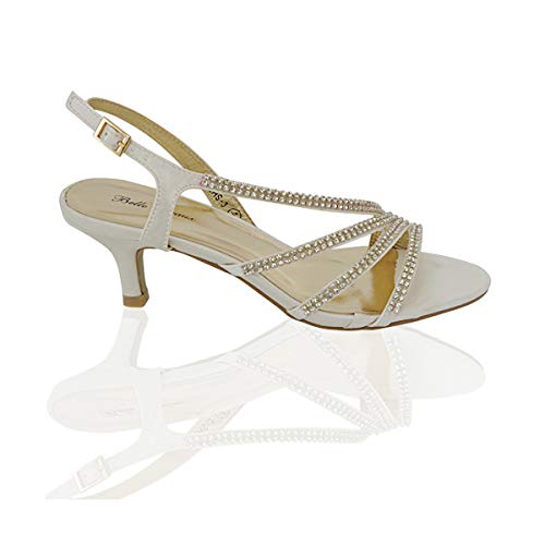 ESSEX GLAM Womens Mid Heel Diamante Bridal Synthetic Party Evening Sandals - Image 3