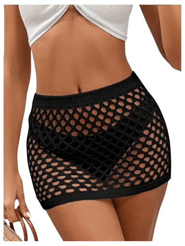 GORGLITTER Women's Crochet Cover Up Skirt Mesh Bikini Coverups High Waisted Hollow Out Beach Mini Skirt4
