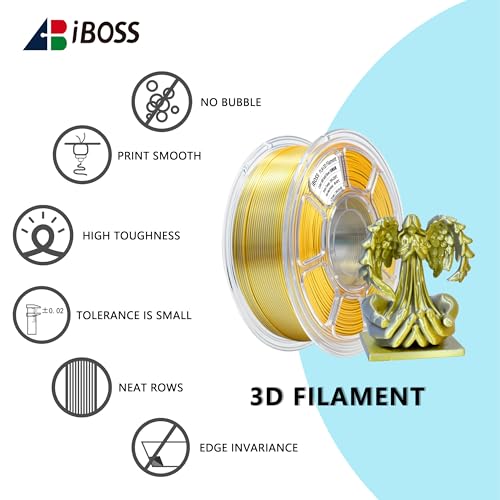 Image of iBOSS Silk Dual Color PLA+ Filament 3D Printer 1.75mm + /- 0.02mm, Bicolor Filament Two Tone PLA Plus 1KG(2.2lbs) Cardboard Spool Fit for 3D Printers, Gold Silver