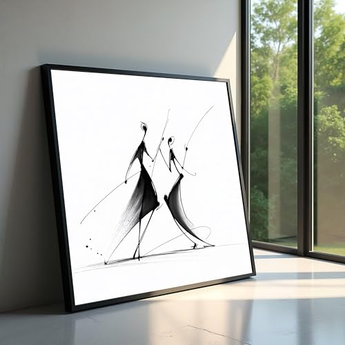 Toile abstraite silhouette danse tableau noir et blanc peinture minimaliste affiche