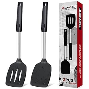 Silicone Spatula Turner Set, Premium Spatulas Silicone Heat Resistant Pack of 2 Kitchen Spatula for Nonstick Cookware, Solid & Slotted Rubber Spatula for Fish, Eggs, Pancakes, Wok, Cooking Spatulas