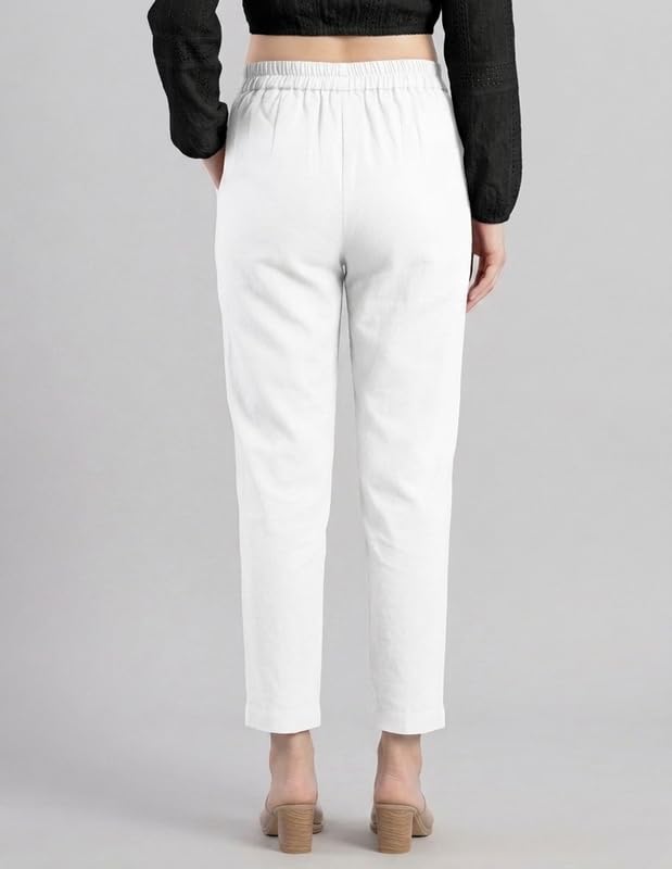 Image of Solid Cotton Woman Trousers Pants Regular Fit Kurti Pant with Drawstring Daily Office Formal Casual Use