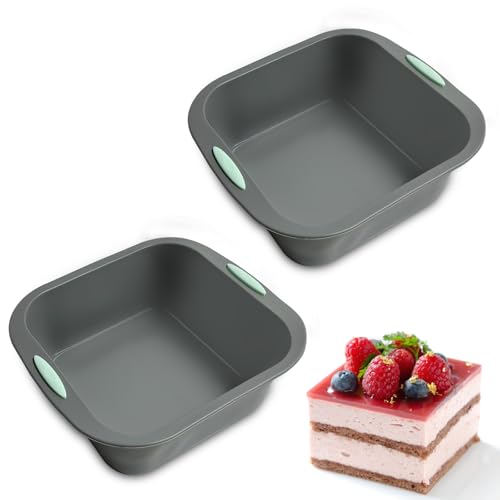 MXGHIR 2 PCS Silicone Baking Trays, 8 inch Non-Stick Brownie Tin Silicone Square Cake Tins BPA Free Baking Moulds for Brownie, Cheesecake, Bread, Pie and Lasagna (Grey)