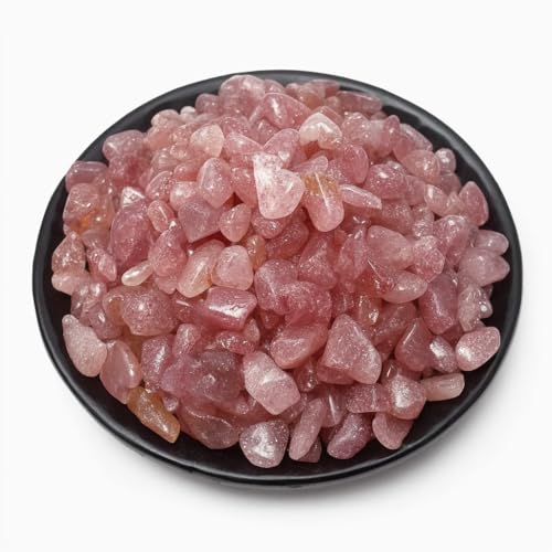 Image of Polished Strawberry Quartz Crystal Chips 128 Pcs - 0.4 inch 10 oz Pretty Tumbled Stone Chips Mineral Rocks Crushed Sea Glass Stones Healing Reiki Crystal Making Home Decoration
