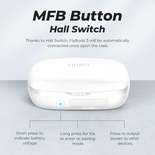 Image of Tribit Wireless Earbuds, Bluetooth Headphones, Bluetooth 5.2 Touch Control Headphones with Mic Earphone Call Noise Reduction, Deep Bass IPX8 Waterproof, Work Music Call, White