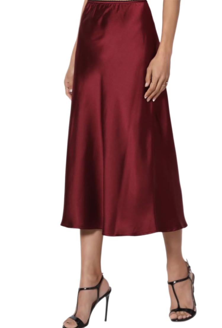 mrugneni DN- 409 Mid Length Satin Skirt Maroon-picture-46
