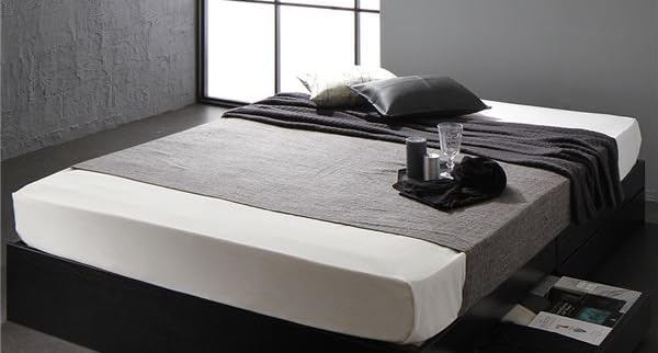 ベッド ダブル ボンネルコイルマットレス付き ブラック ヘッドレス