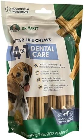 Dr. Marty Dental Treats Medium Dog 17.99 oz (15 Dental Chews for Medium Dog Breeds)