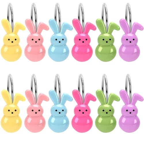 BOARDFEB 12Pcs Easter Shower Curtain Hooks Bunny Bathroom Decor Spring Bathroom Accessories Rabbit Curtains Hanger Rod Rings Stainless Construction for Bathroom Living Room Bedroom Decorations